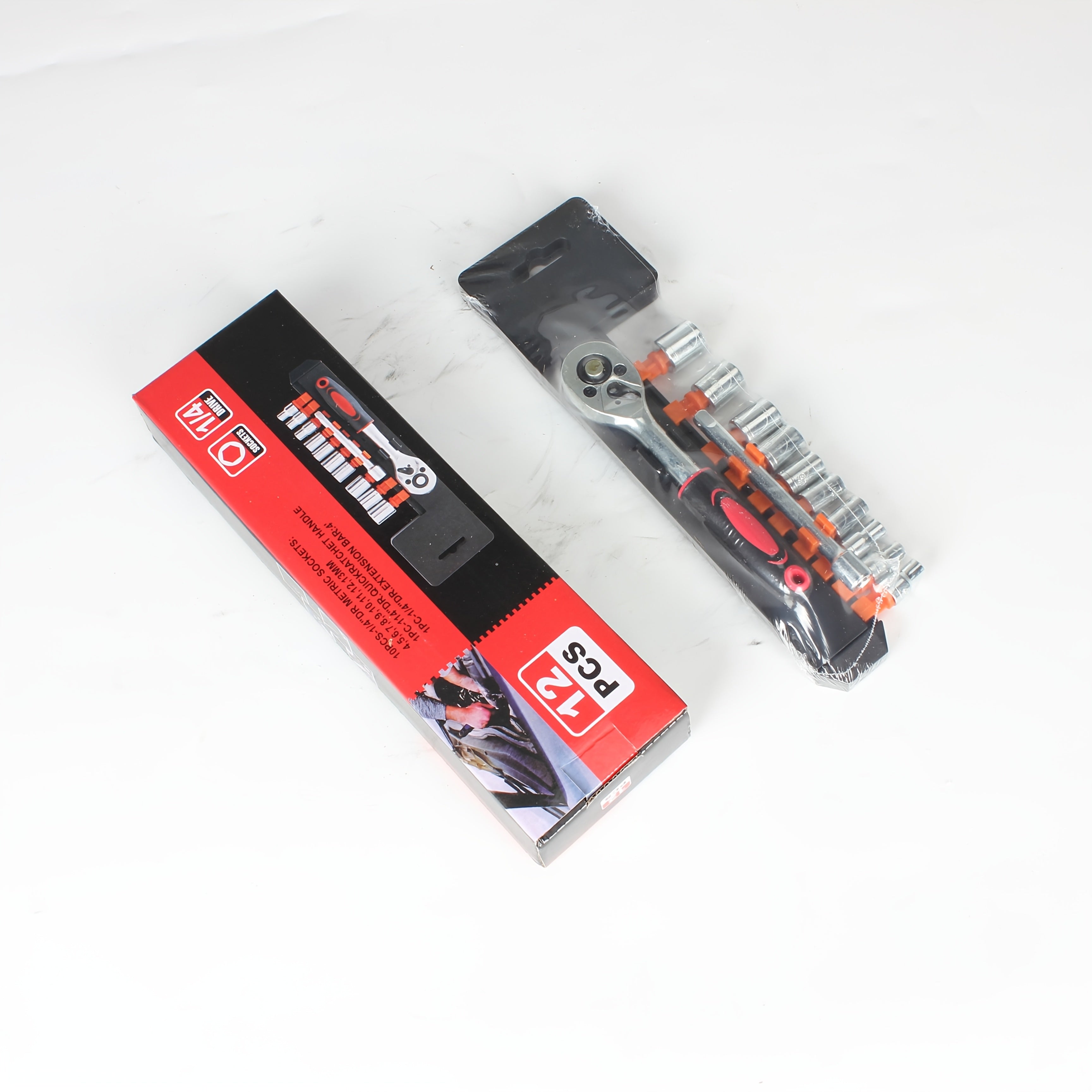 12-Piece 1/4-Inch Ratchet Socket Wrench Set with 10 Sockets Extension Bar