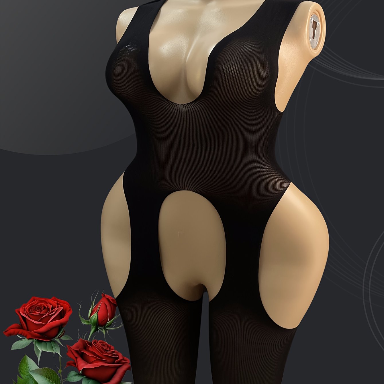 Women's Mesh Bodysuit Open Crotch Semi-Transparent Large Size Tights