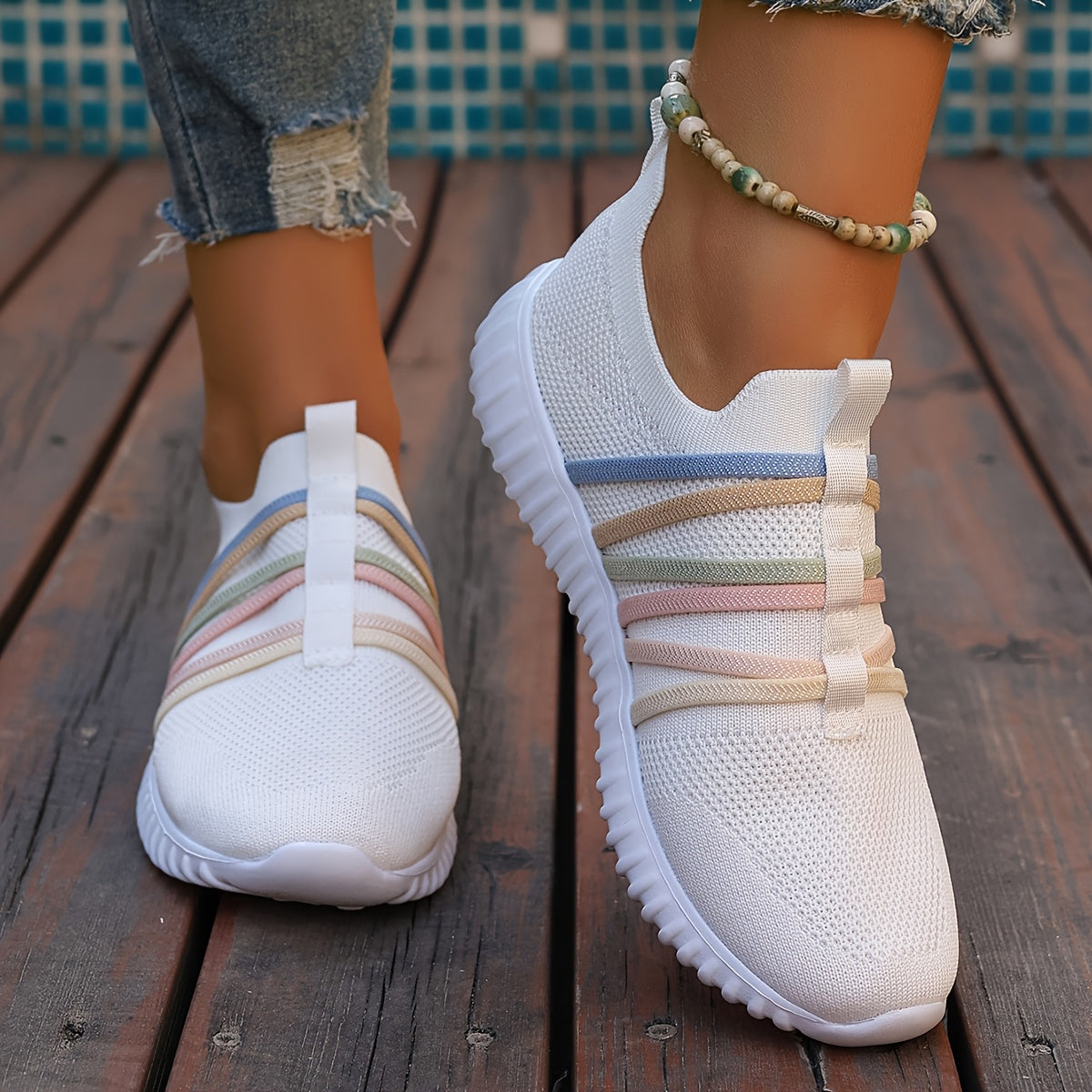 Women Casual Slip-On Sneakers White Fabric Low Top All-Season Comfort