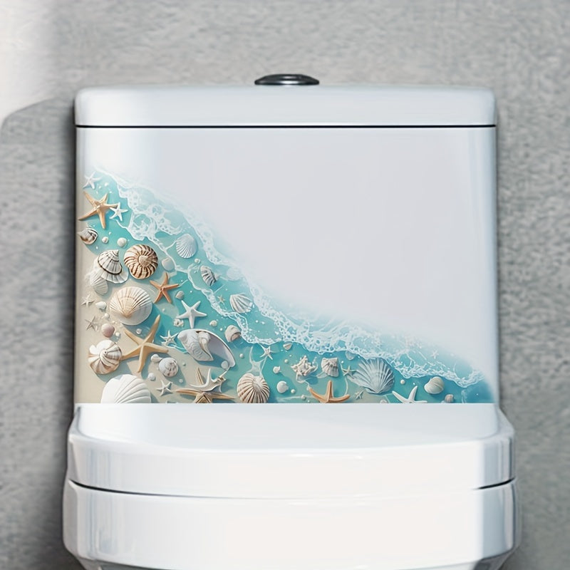 Beach Themed Toilet Lid Decal Starfish Conch Shell Bathroom Wall Sticker for Christmas Halloween