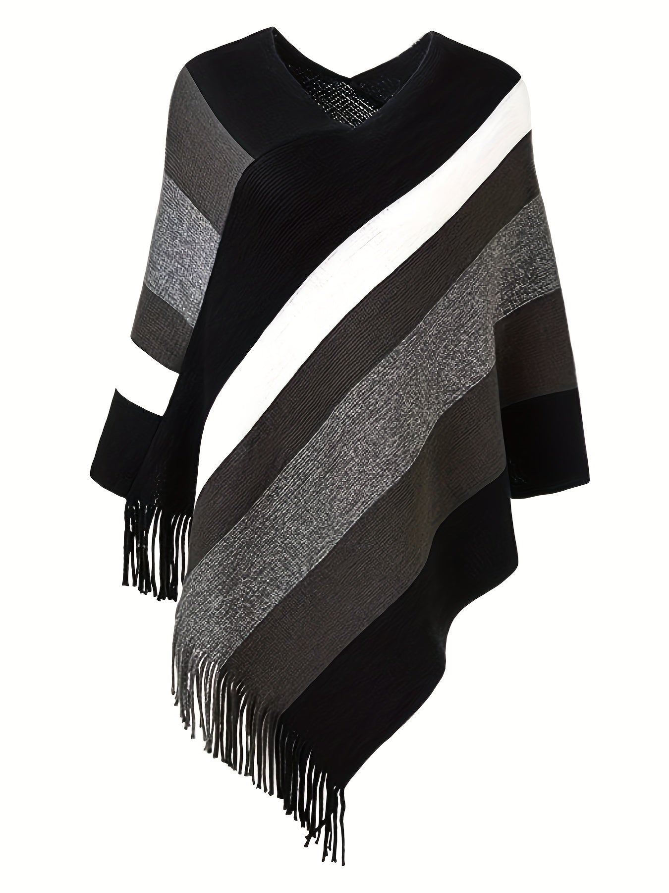 Women's Plus Size V-Neck Striped Knit Pullover Oversized Sweater Warm Wool Blend