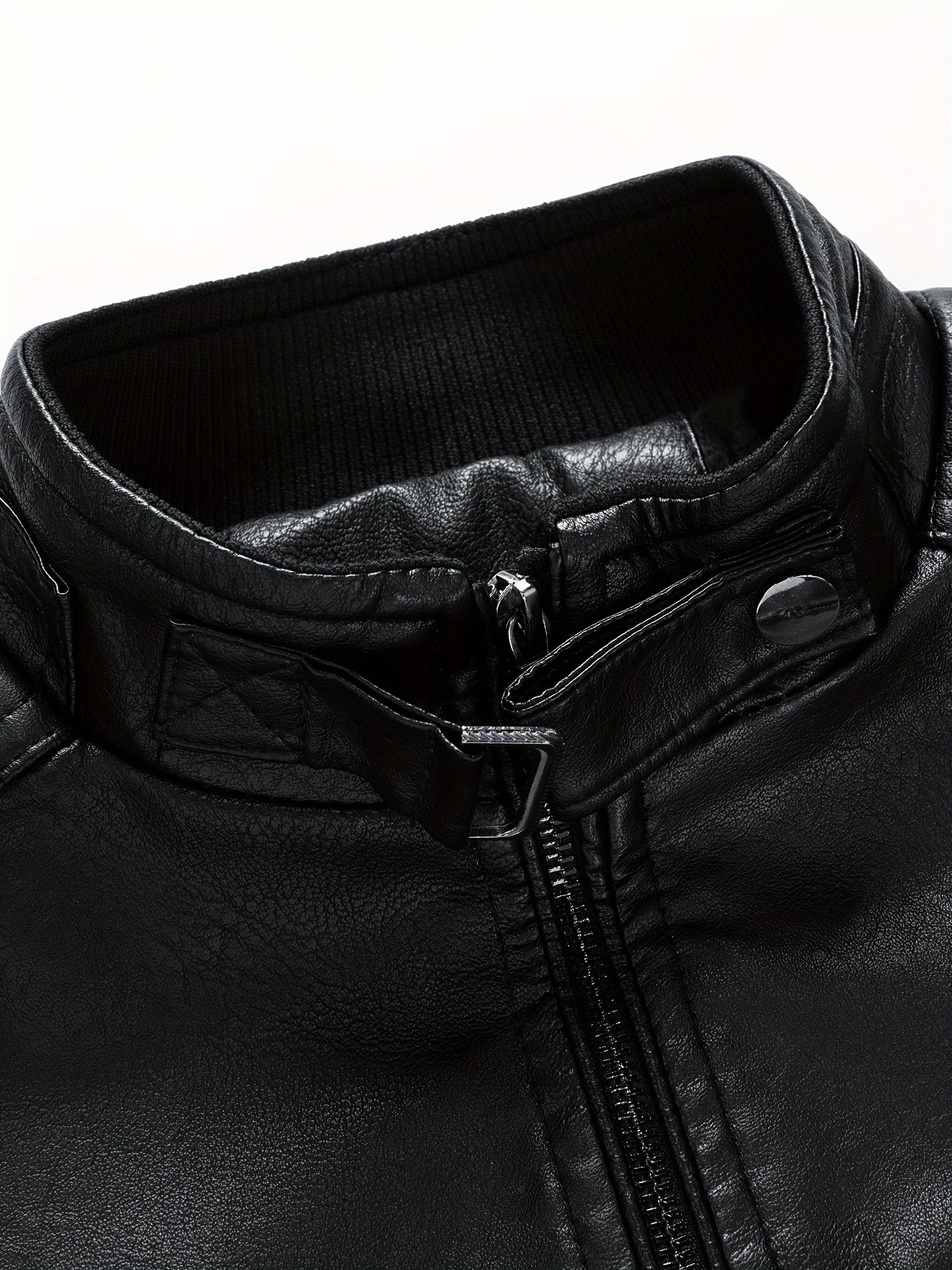 Erkaklar uchun zamonaviy PU charm kurtka, kuz va qish uchun zipli cho'ntaklar bilan