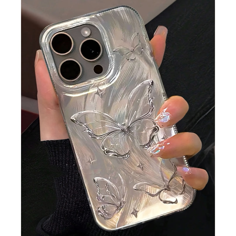 Golden Butterfly Feather Yarn Phone Case for iPhone 11 12 13 14 15 Plus Skin-Friendly Protection