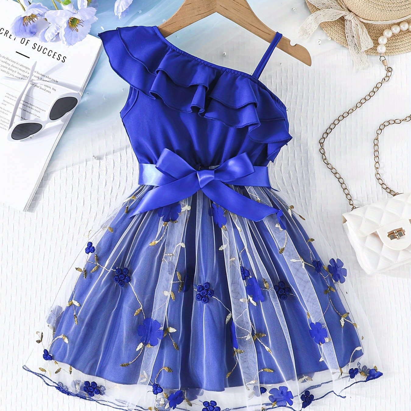 Girls' Floral Cami Tutu Dress with Ruffle Trim for Summer Parties and Holidays