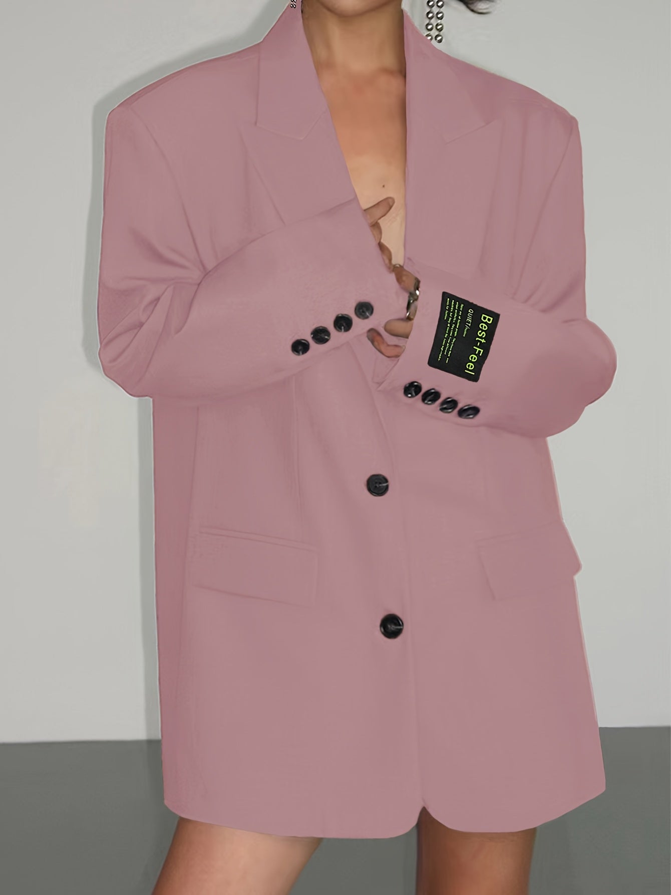 Men Women Solid Color Woven Polyester Long Sleeve Loose Fit Tuxedo Jacket Blazer for Fall Winter