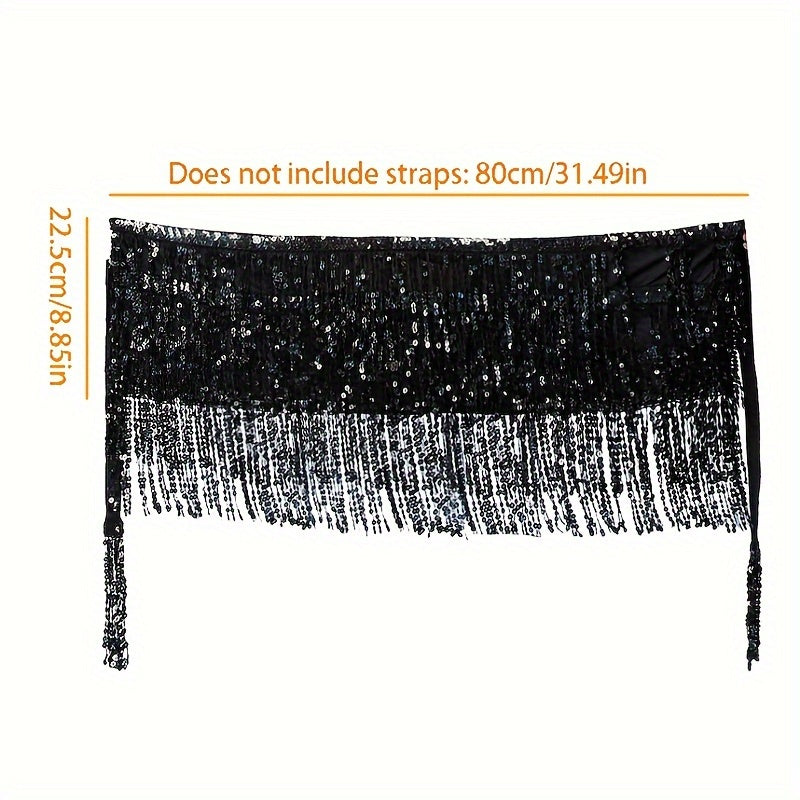 Festive Belly Dance Waist Chain for Halloween Costume Sequin Tassel Hip Scarf with Silvery Layers