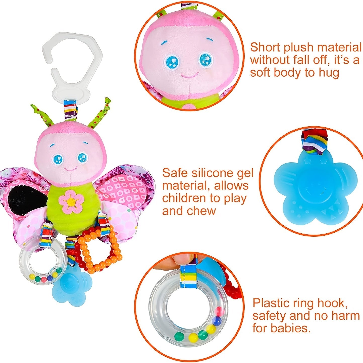 Baby Toy Clip-On Car Seat and Stroller Toys for Babies with Textures Teethers and Rattles