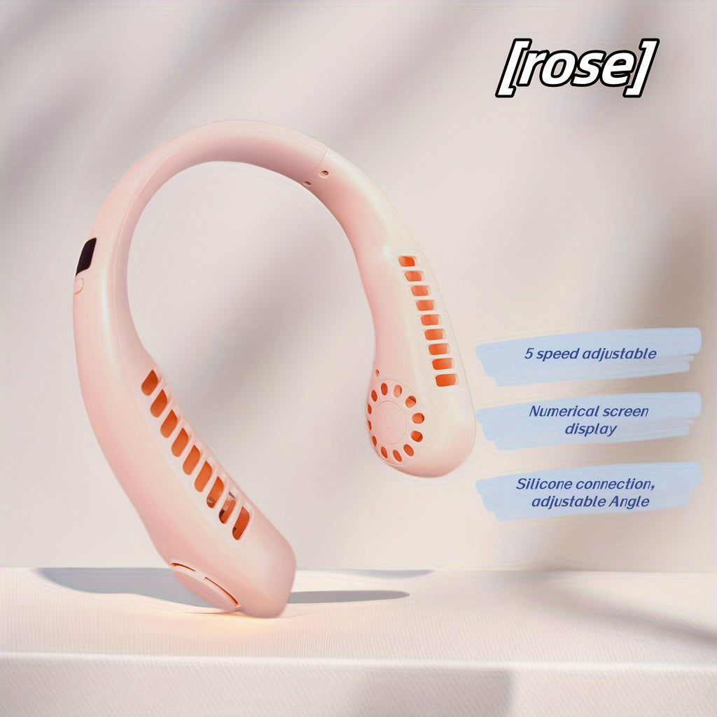 Вентилятор для шеи с висящим дизайном, однородный, 5 скоростей, LED-дисплей, легкий