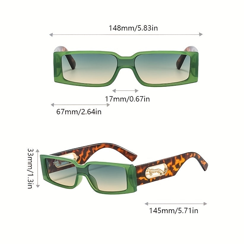 Gafas rectangulares retro para hombres y mujeres, estampado de leopardo, accesorios de verano coloridos para la playa