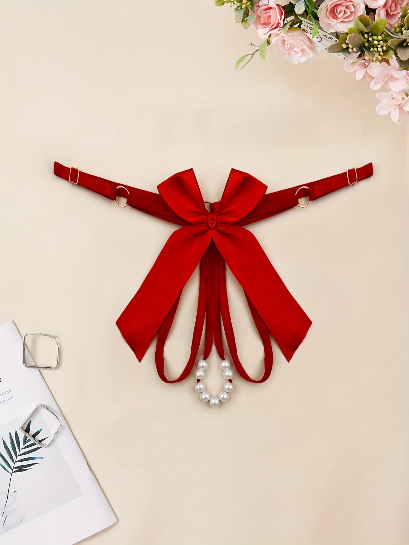 Women's Lace String Thong with Beaded Friction