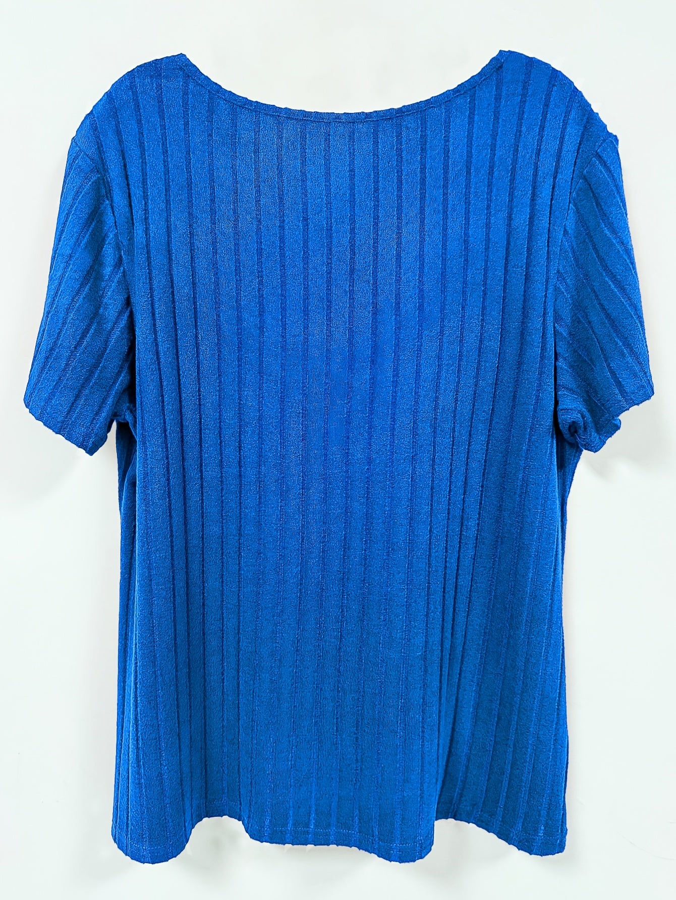 Plus-Size Women's V-Neck Cross Strap T-Shirt Ribbed Short Sleeve Casual Top