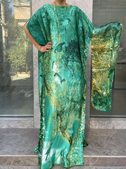 Women's Plus Size Floral Print Tunic Dress with Scarf Polyester Batwing Sleeve