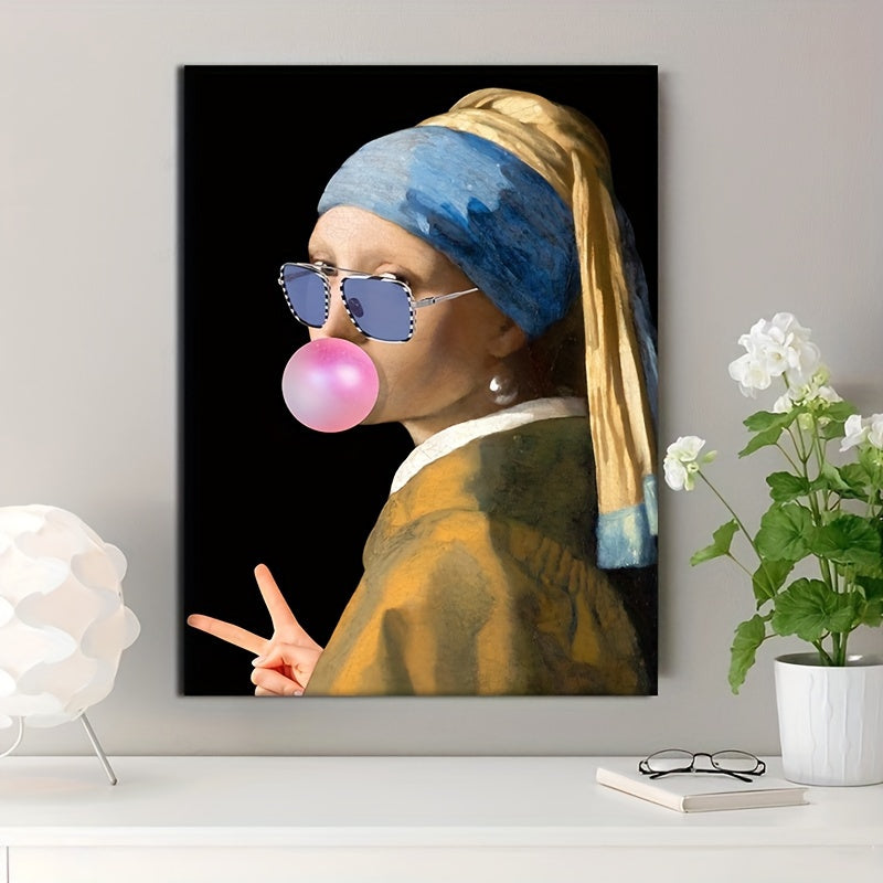 Funny Girl With Pearl Earrings Canvas Wall Art Modern Portrait Home Decor Gift
