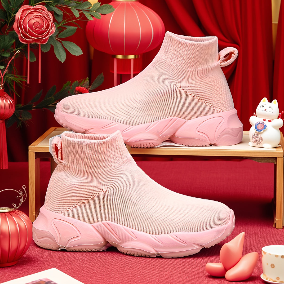 Women's Pink Slip-On Sneakers Casual Comfortable All-Season Walking Shoes