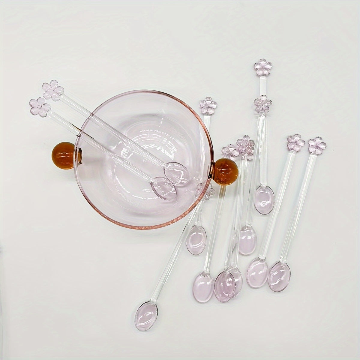 Элегантная стеклянная кофейная ложка с цветочным узором: термостойкая, прозрачная ложка для десертов, молока и многого другого — идеально подходит для дома, вечеринок и свадеб с декоративной ручкой