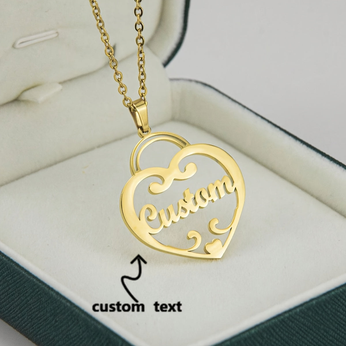 Gold Plated Heart Pendant Necklace Personalizable Stainless Steel Jewelry for Women