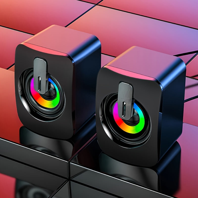 Desktop Computer Speakers with LED Lights and Microphone Stereo USB Wired