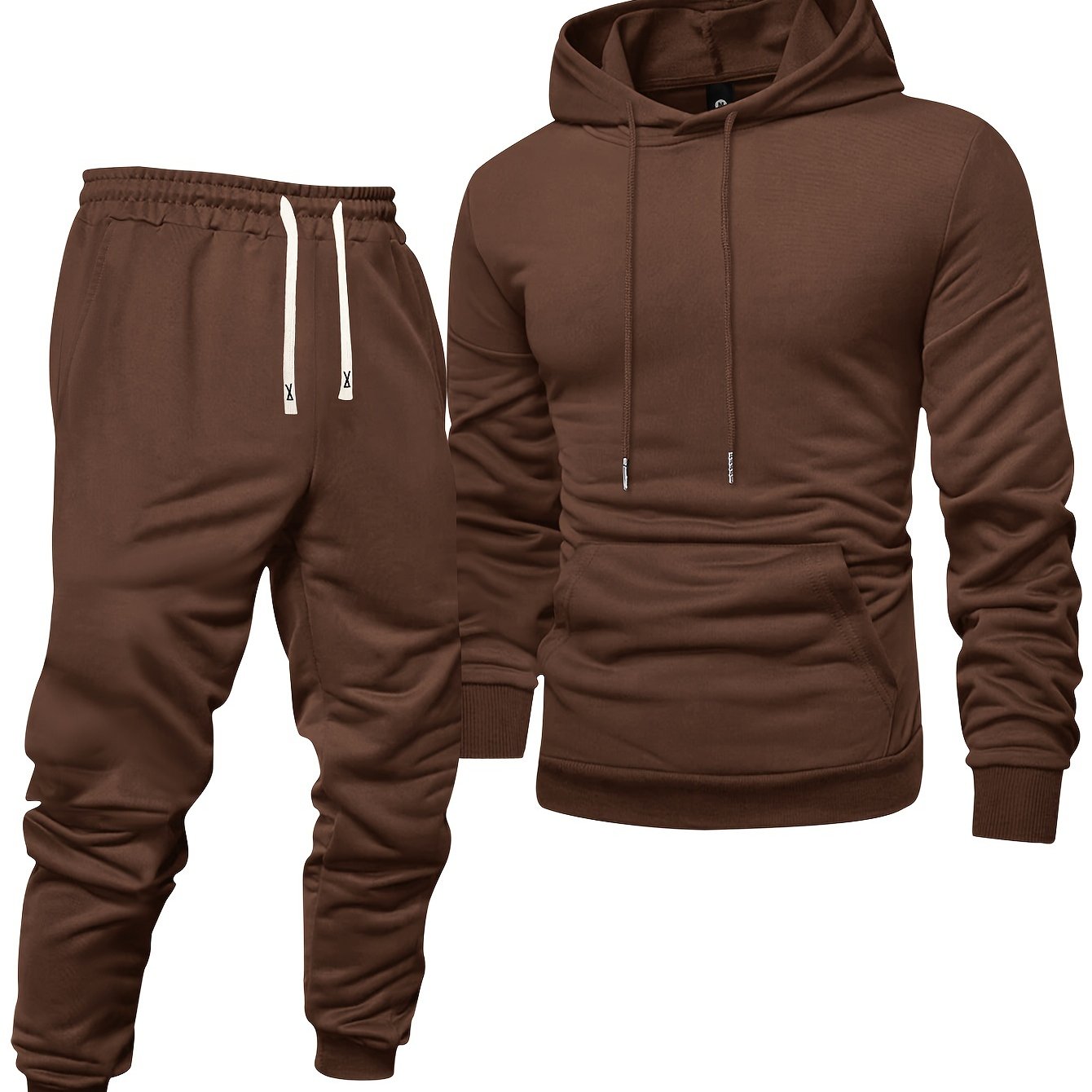 Men's Long Sleeve Hooded Sweatshirt and Threaded Sweatpants Set for Spring and Autumn