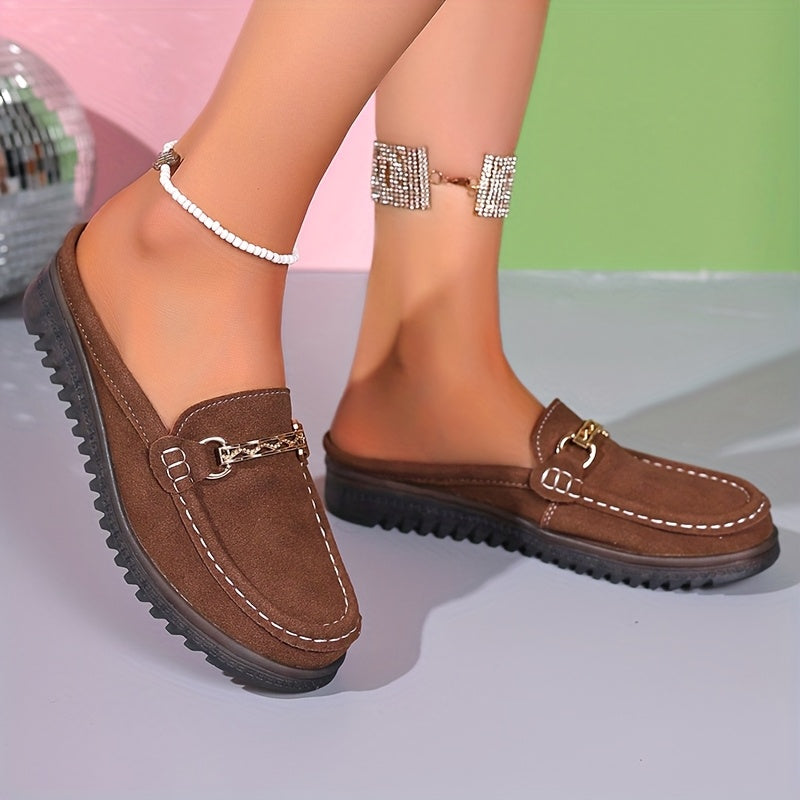 Women's Slip-On Loafers PU Cover Upper TPR Sole Casual Flats Black Brown Light Brown