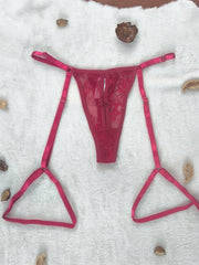 Adult Lace Contrast G-String Thong with Adjustable Straps and Drop Waist Solid Color Lingerie