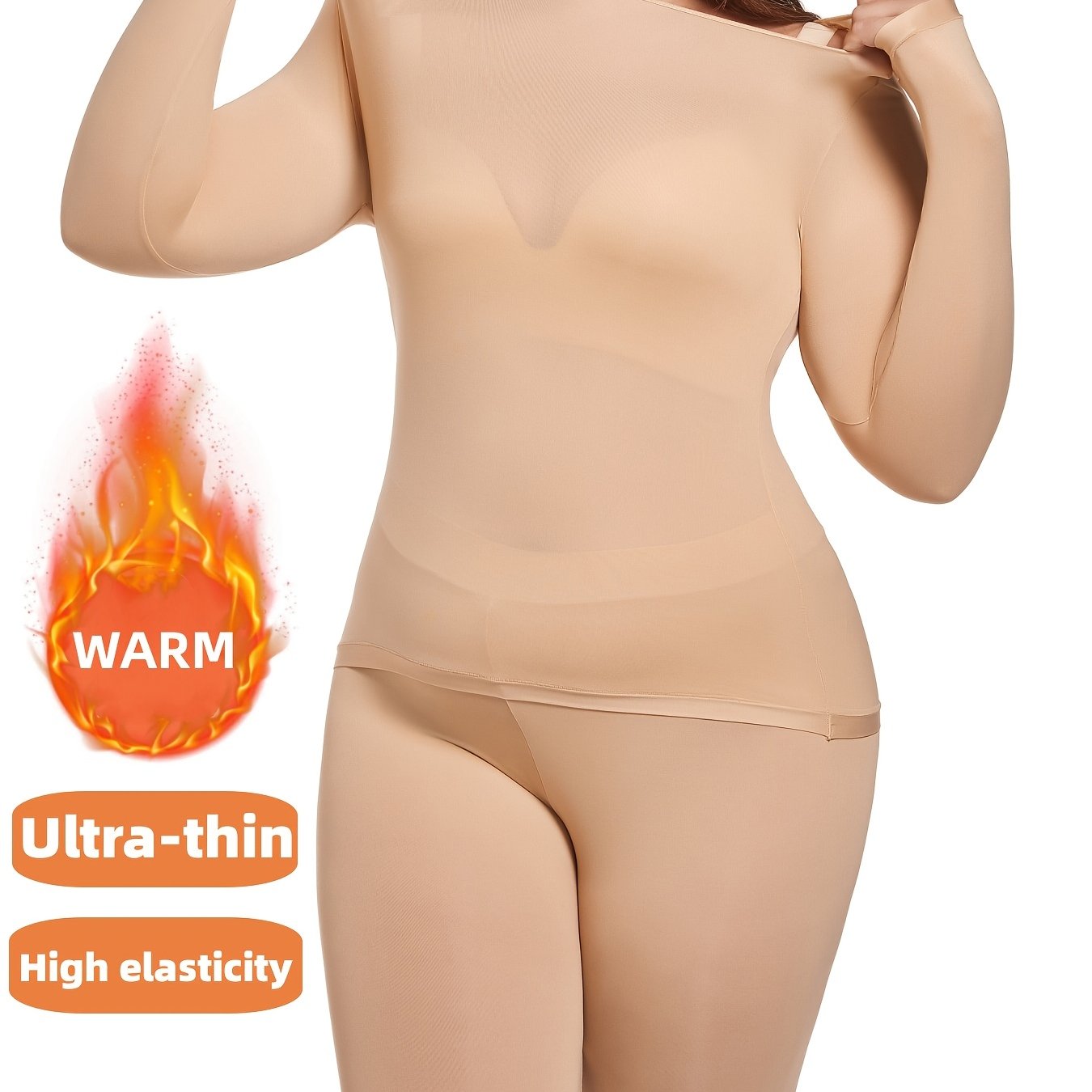 Plus Size Women Ultra-Thin Elastic Face Mask Base Layer Light Beige Underwear Set