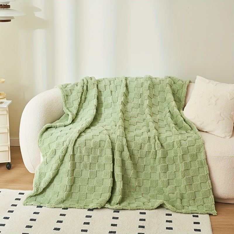 Green Checkered Taffeta Throw Blanket Soft Warm All-Season Couch Bed Office Nap