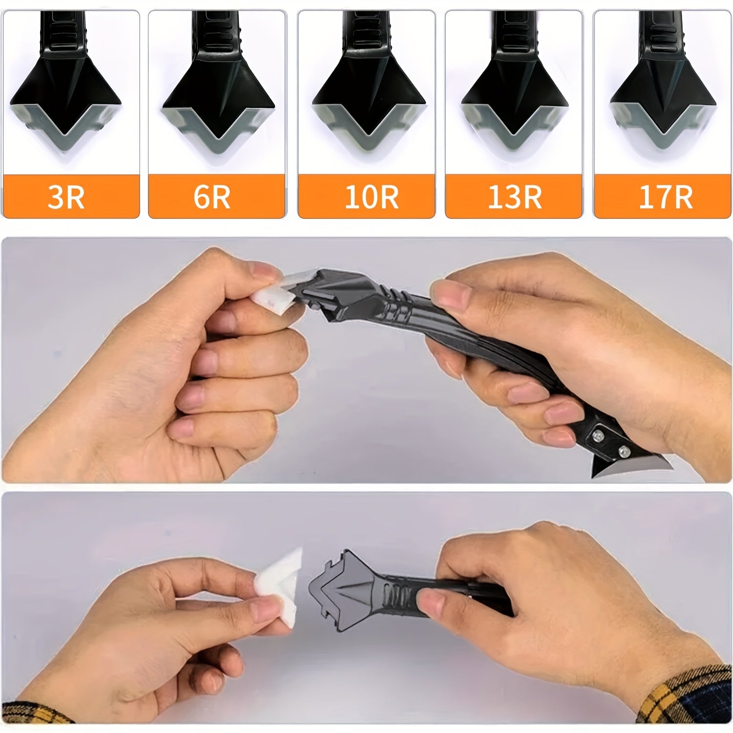 Silikon Qaychi Asboblar To'plami: Yuqori tozalash, silikonni olib tashlash va qirqish harakati uchun ko'p funksiyali 5-in-1 asbob. Noxush po'latdan yasalgan pichoq, almashtiriladigan padlar va hammom, oshxona, pol, deraza va lavabo uchun mukammal.