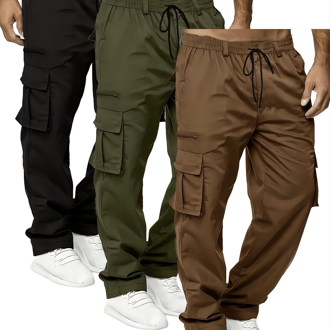 Men's Cargo Work Pants Set Large Size Polyester Casual All-Season