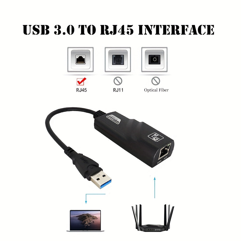 USB 3.0 Ethernet adapteri PC/Laptop uchun, 1000Mbps/100Mbps tezliklarni qo'llab-quvvatlaydi, Smartthings bilan mos keladi, USB orqali quvvatlanadi, ishlash voltaji ≤36V.