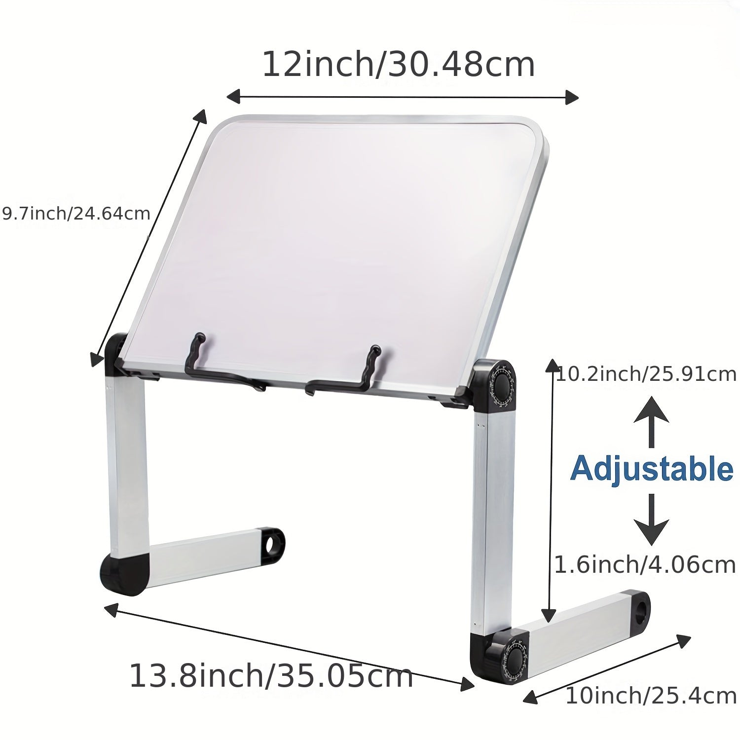 Lightweight Aluminum Book Stand with Adjustable Height and Flexible Paper Clips for Tablets Magazines and Documents