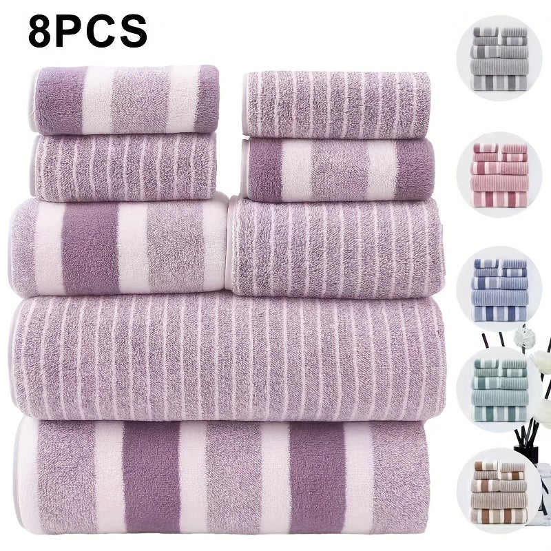 8-Piece Striped Bath Towel Set with Face, Hand, and Bath Towels for Hotel, Travel, Fitness, Yoga