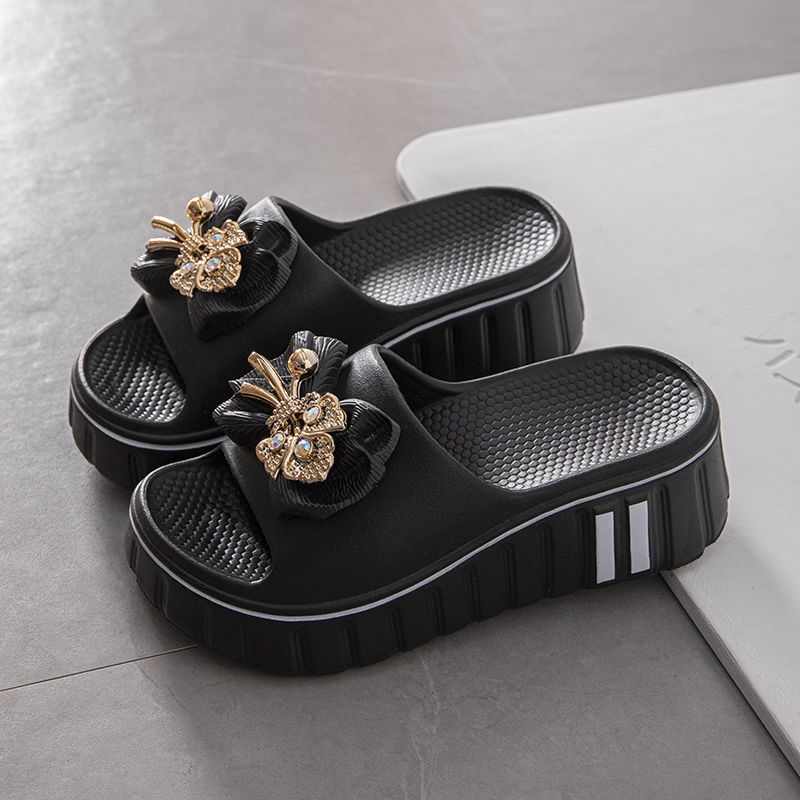 Women Floral Embellished Slide Sandals EVA Non-Slip Durable Beach Shoes