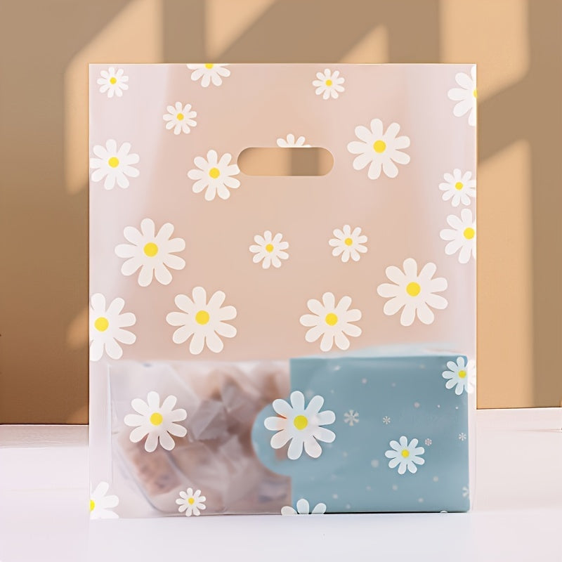 50 Thickened White Daisy Frosted Plastic Gift Bags with Handles Reusable Transparent