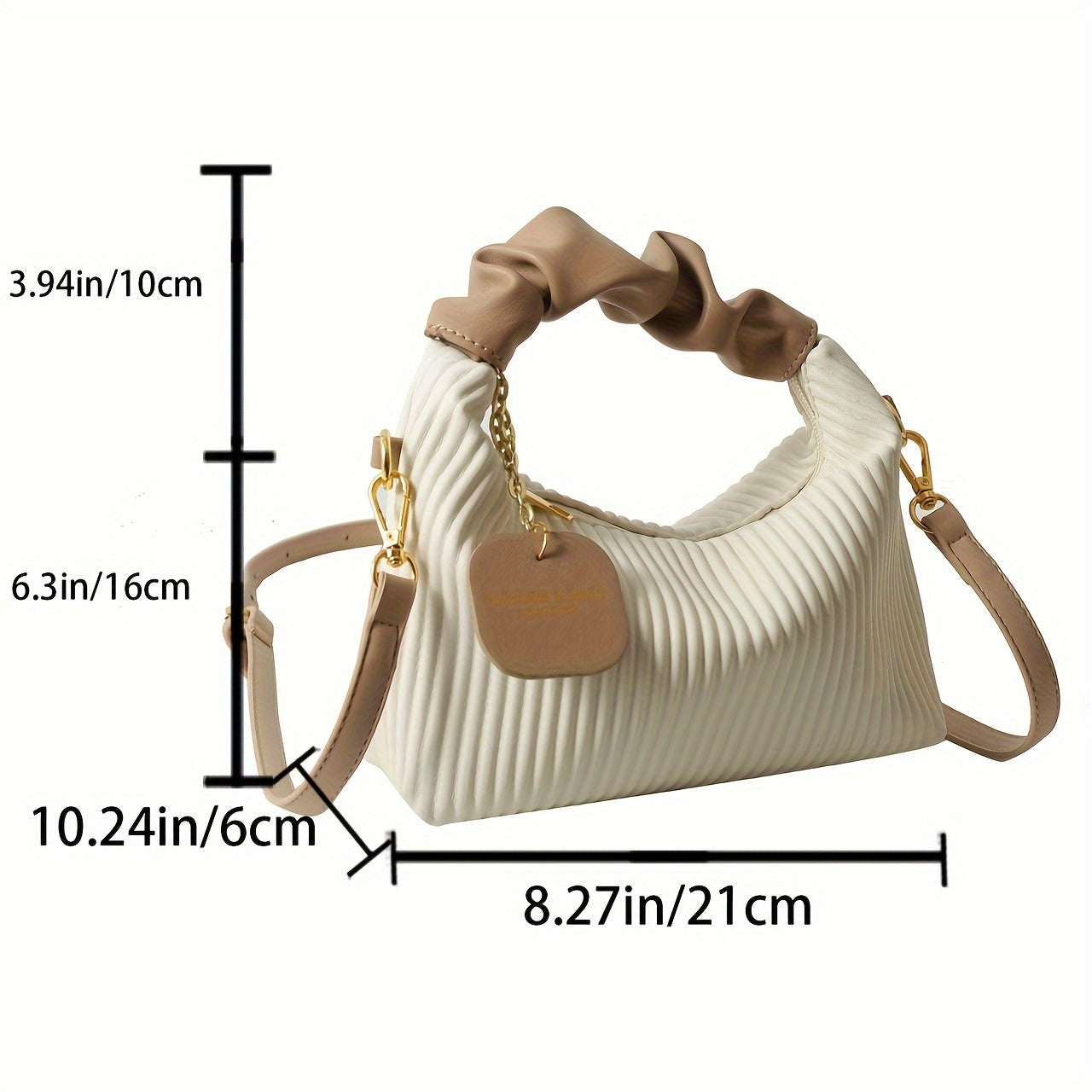 Elegant Pleated Handbag for Evening Events in White and Black PU Material