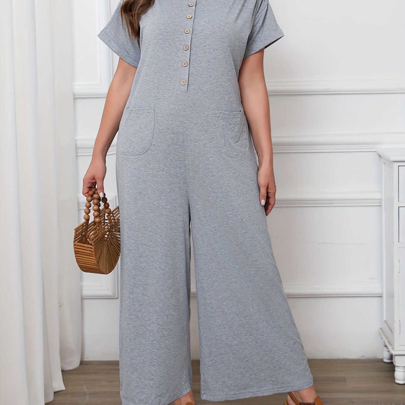 Women's Plus Size Casual Jumpsuit Polyester Long Sleeve Solid Spring Summer Vacation Wear