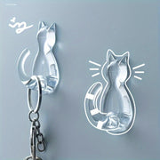 Cute Cartoon Cat Adhesive Hooks for Coats Towels Shower Curtains Strong Transparent No Damage Bathroom Decor