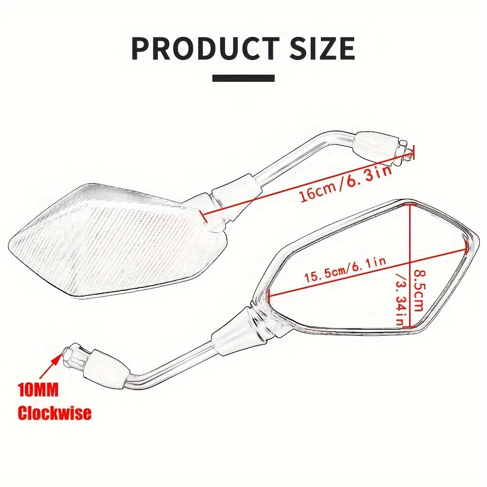 Set of 2 Motorcycle Rearview Mirrors 10Mm Universal for ATV UTV Scooter