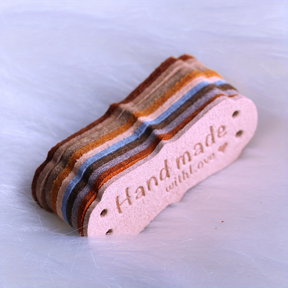 10 rangda teshikli va tikish uchun mo'ljallangan bosilgan krochet bilan 50 dona mikrofiber velur yorliqlari