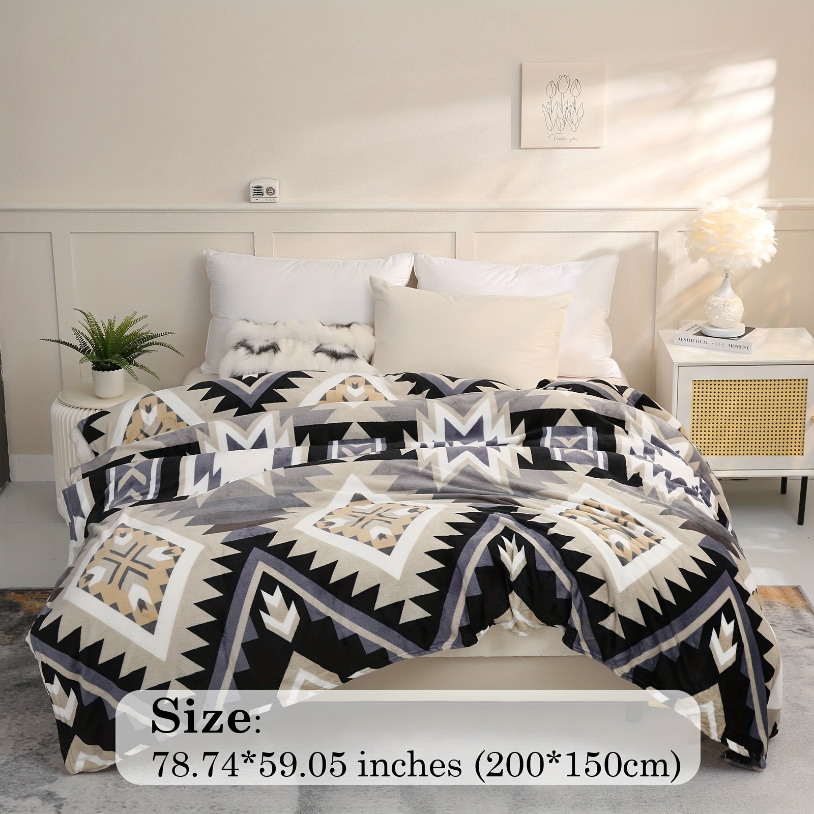 Manta de felpa de estilo nativo americano con patrón azteca, suave, ligera y perfecta para sofá, cama o viajes