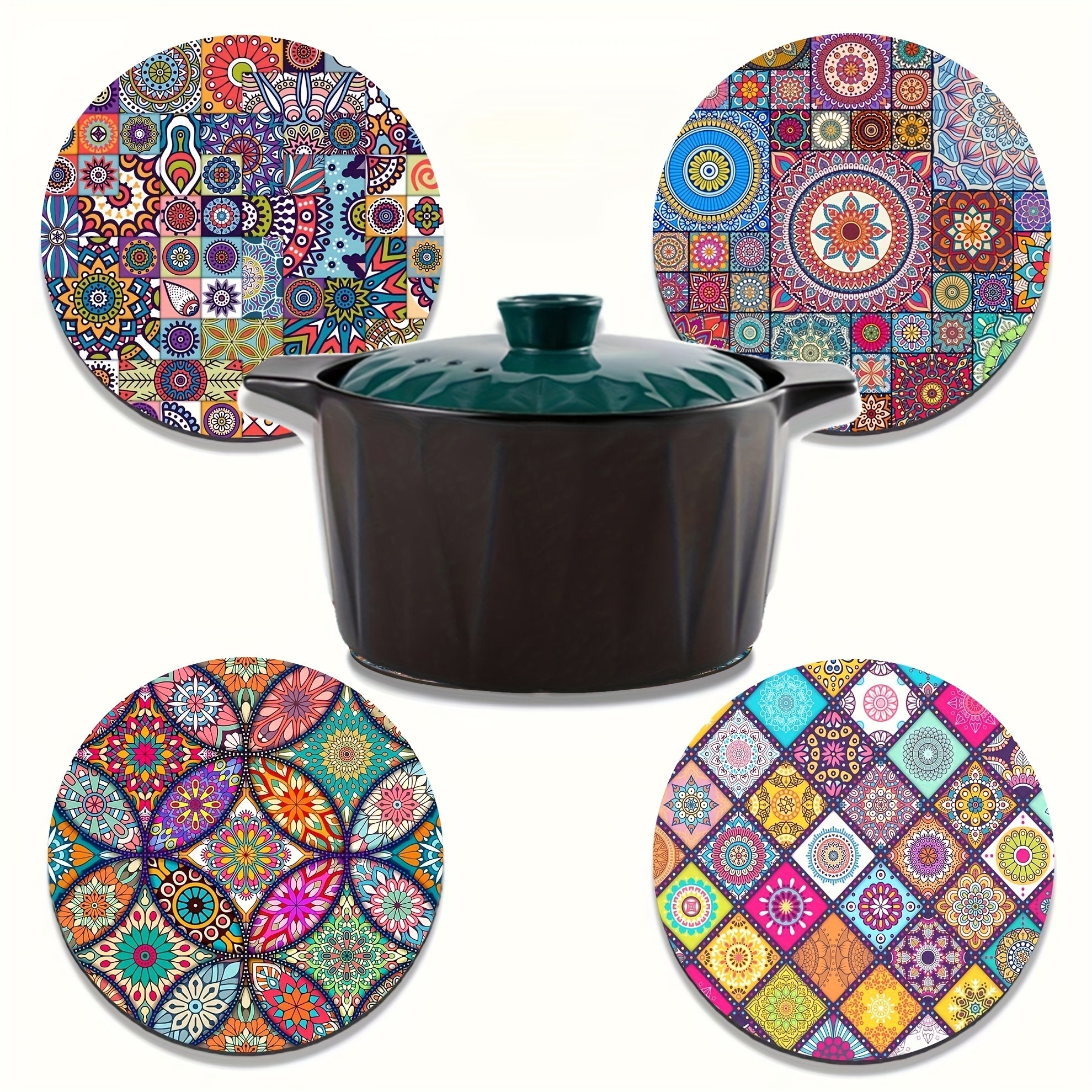 4 Mandala yog'och plastinkalar: mustahkam, issiqlikka chidamli, sirpanmaydigan, tozalash oson - uy, ofis, partiyalar, bayramlar uchun ajoyib.