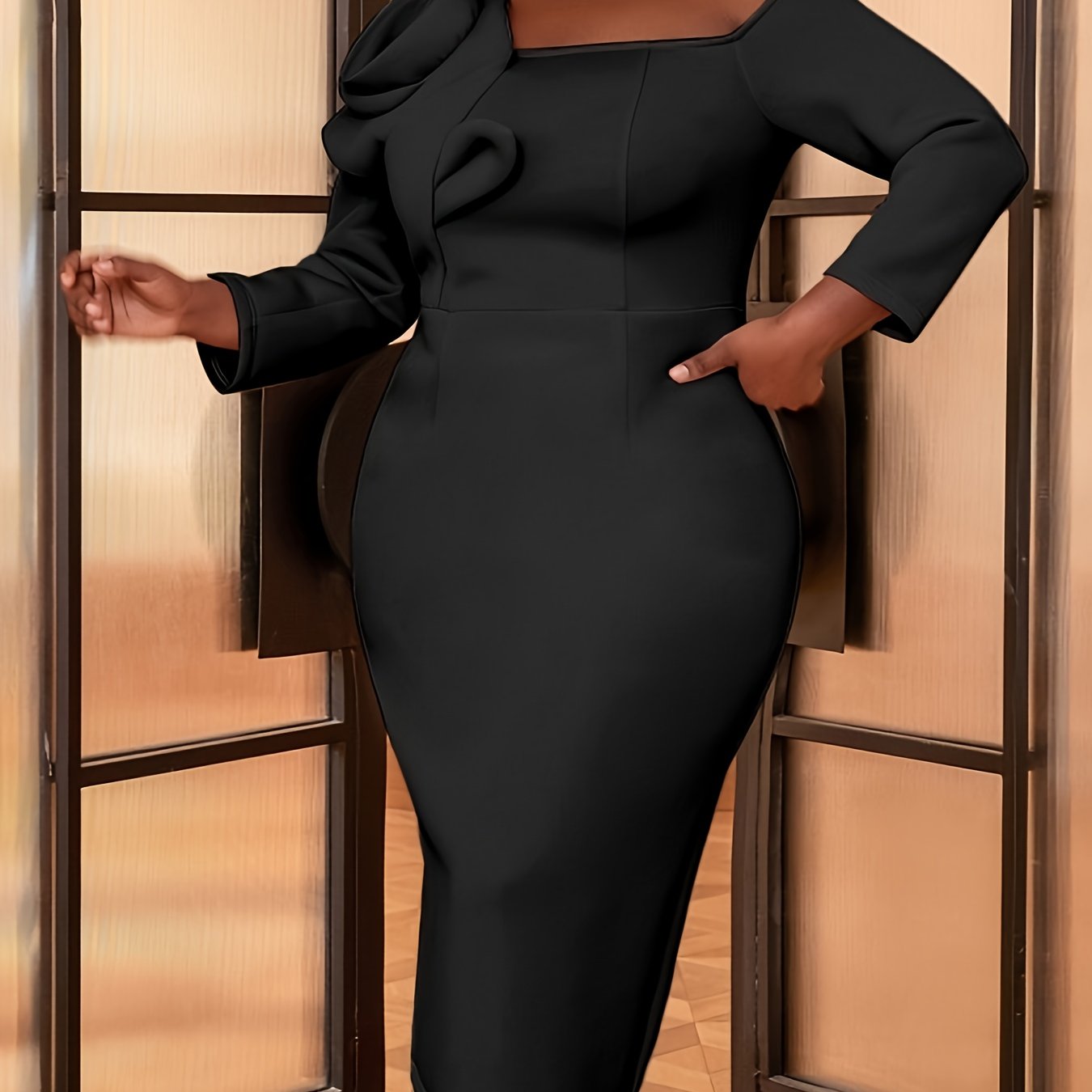 Women's Bodycon Party Dress Off Shoulder Long Sleeve 3D Flower Patchwork