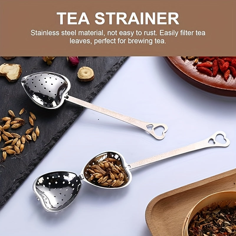 Set of 4 Stainless Steel Tea Strainers Reusable Love Colanders with Brewing Spoons