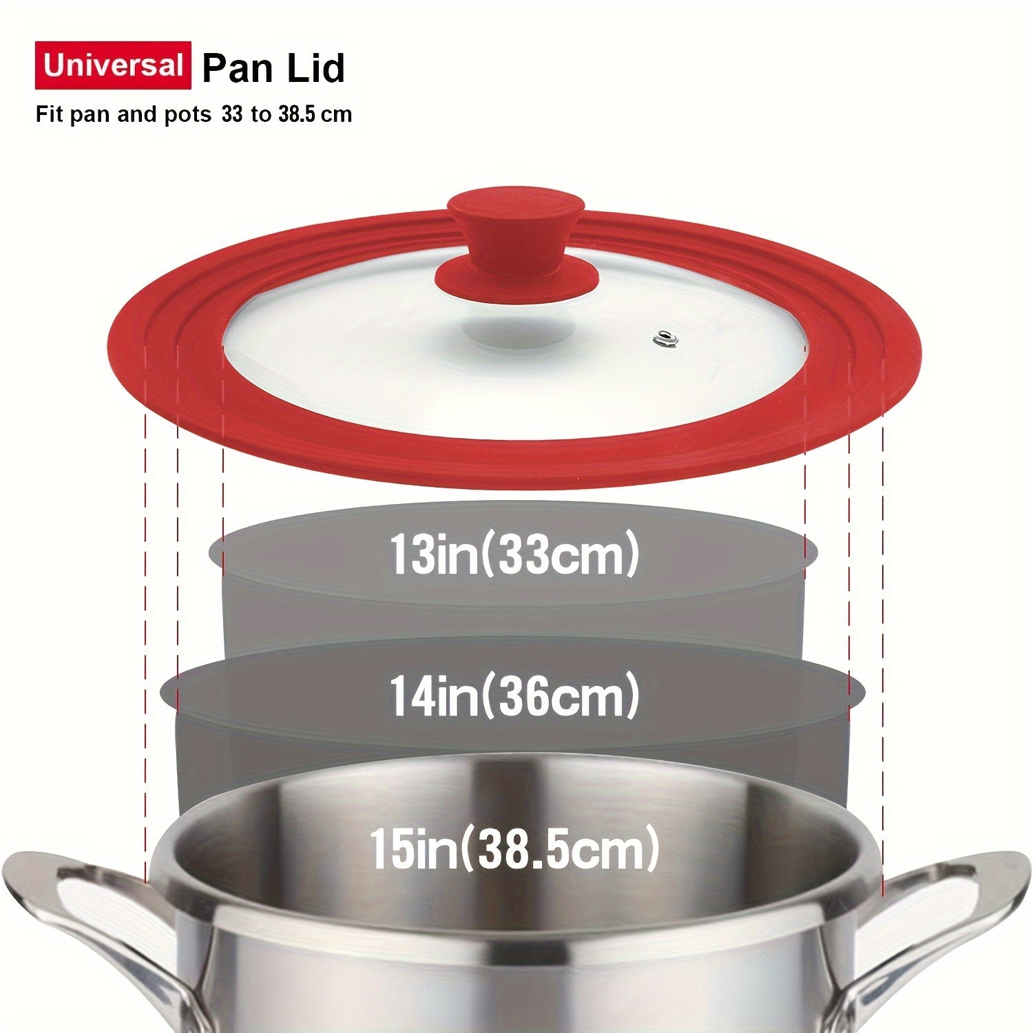 Silicone Edge Pot Lid 33-38cm BPA-Free Tempered Glass Red Grey