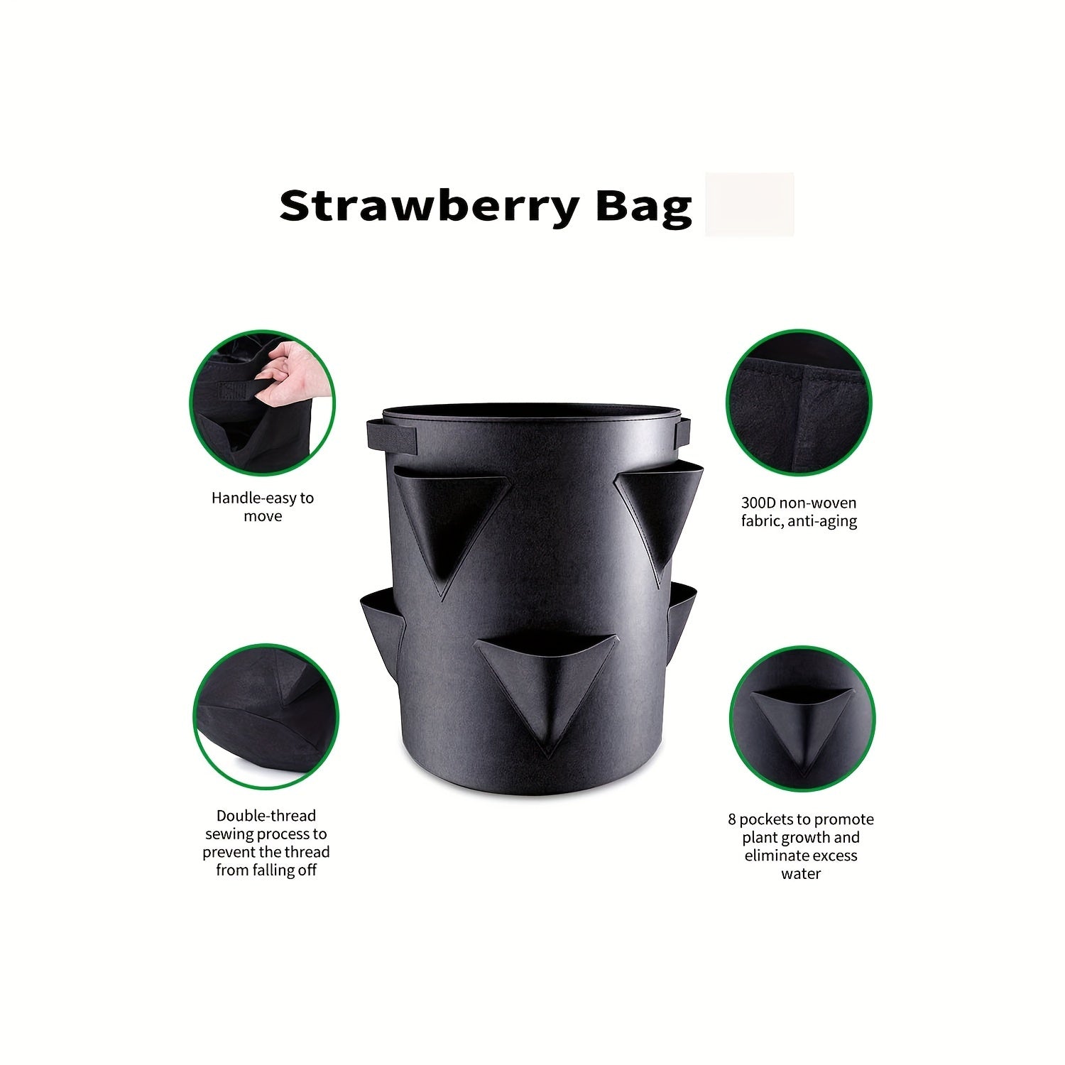 Set of 2 37.85L Strawberry Planting Bags with Window and Handle for Indoor Outdoor Gardening