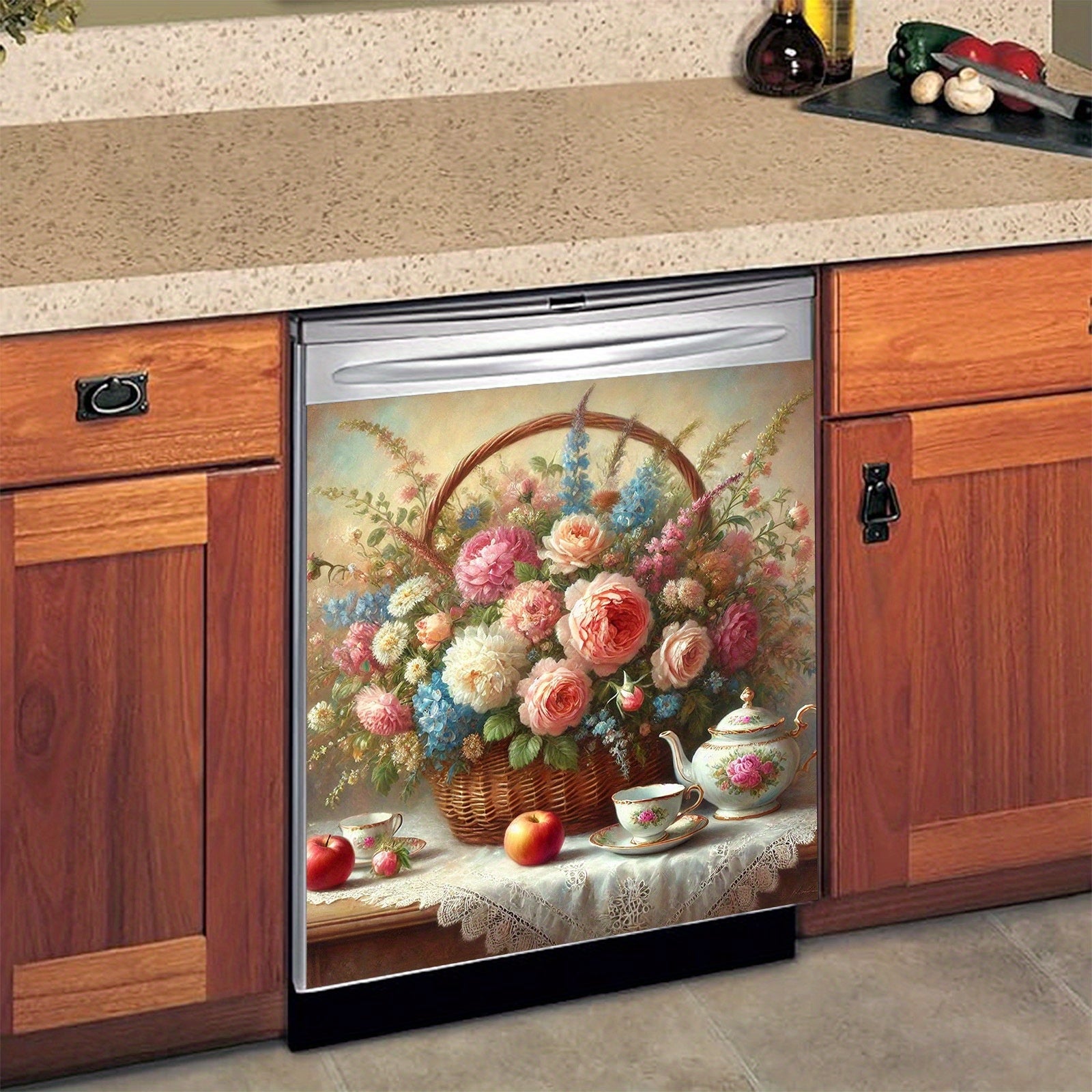 Vinilo PVC Primavera Floral Cubierta magnética para lavavajillas fácil de limpiar sin necesidad de pegamento