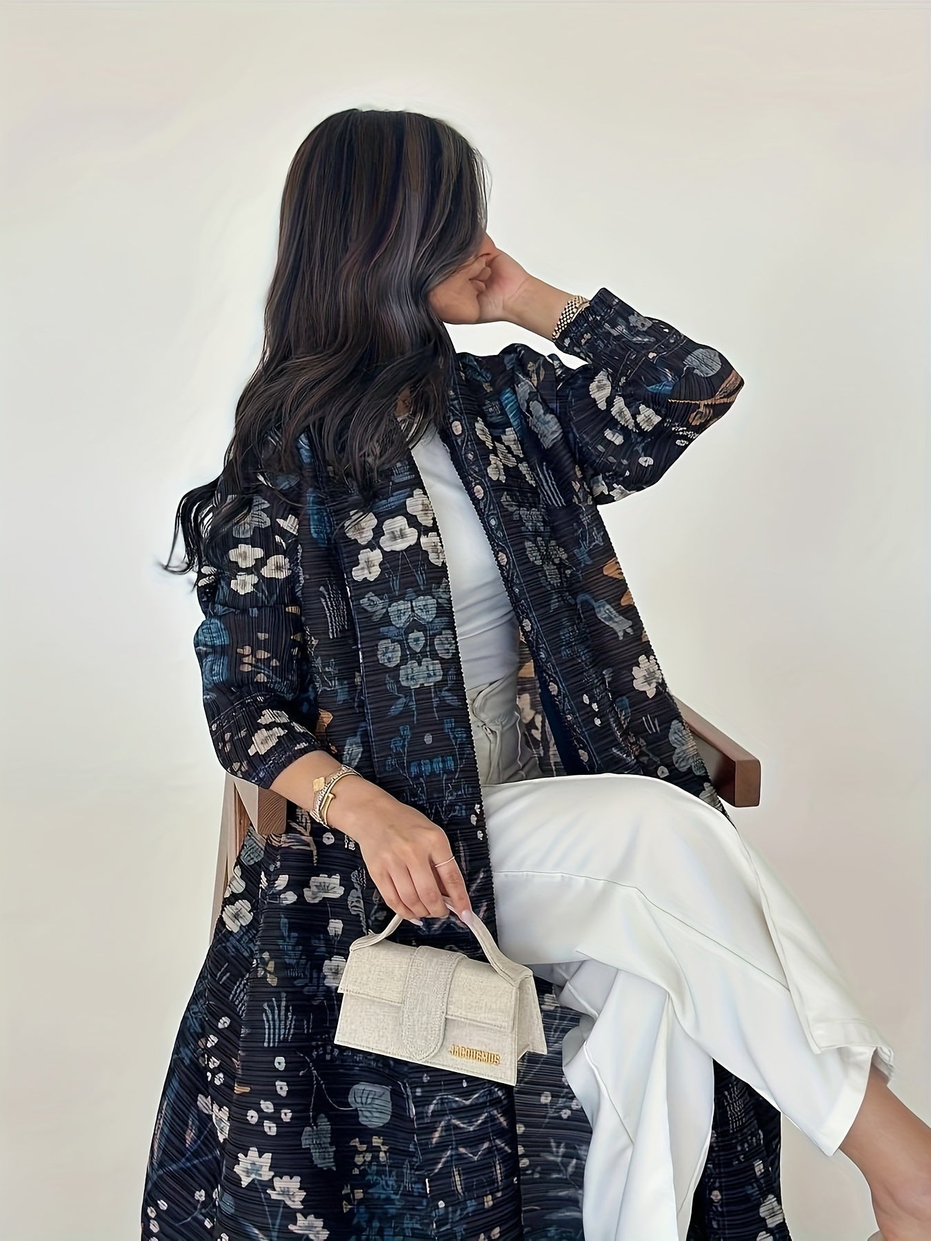 Women's Pleated Long Robe Eid Ramadan Elegant Cape Windbreaker Top for Formal and Daily Wear