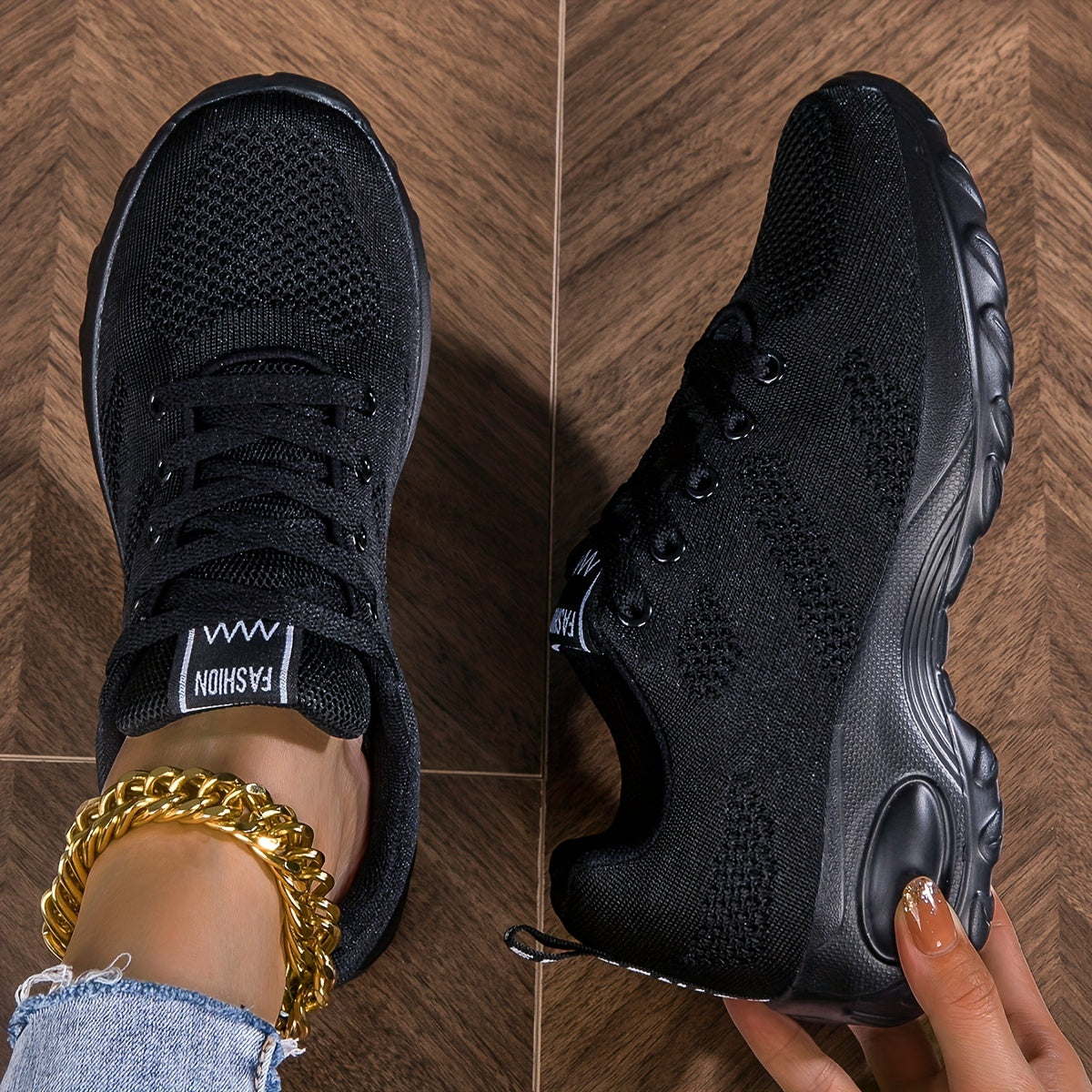 Women's Knitted Chunky Sneakers Breathable Solid Color Running Shoes