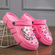Women's Floral Rhinestone Decor Clogs Slip-On Casual Garden Slides