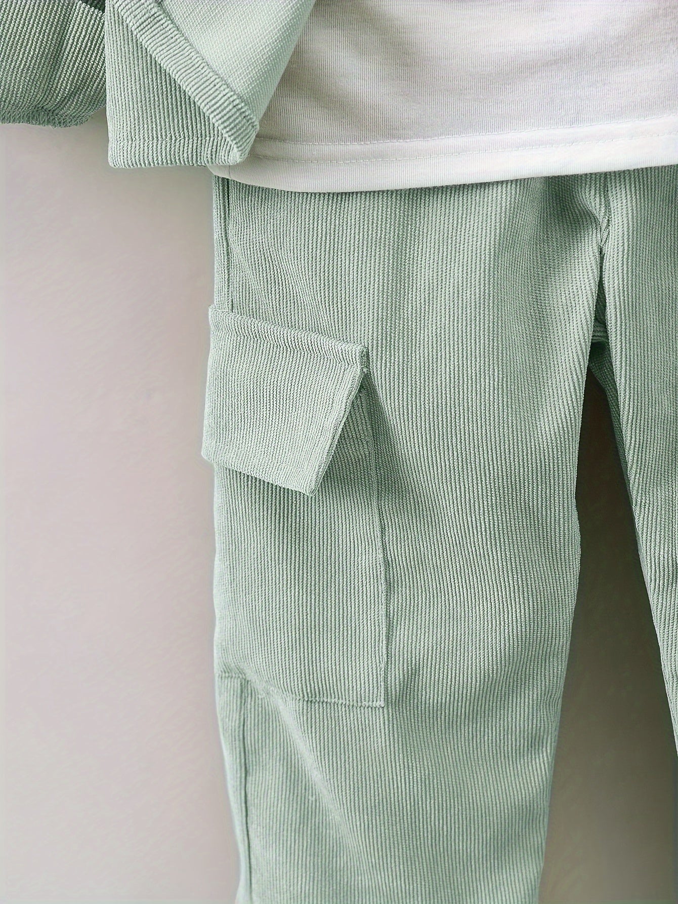 Boys' Casual Corduroy Co-Ord Set with Long Sleeve Shirt and Jogger Pants for Spring and Fall