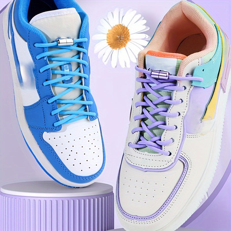 Teenagers Elastic Colorful Shoe Laces with Buckles and No Tie Needed (2 Pairs)